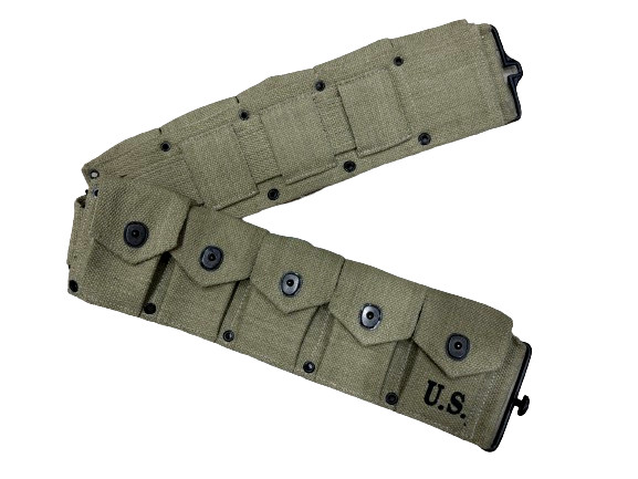 U.S. WWII Springfield M1 Garand 10 Pocket Canvas Ammunition Belt light olive