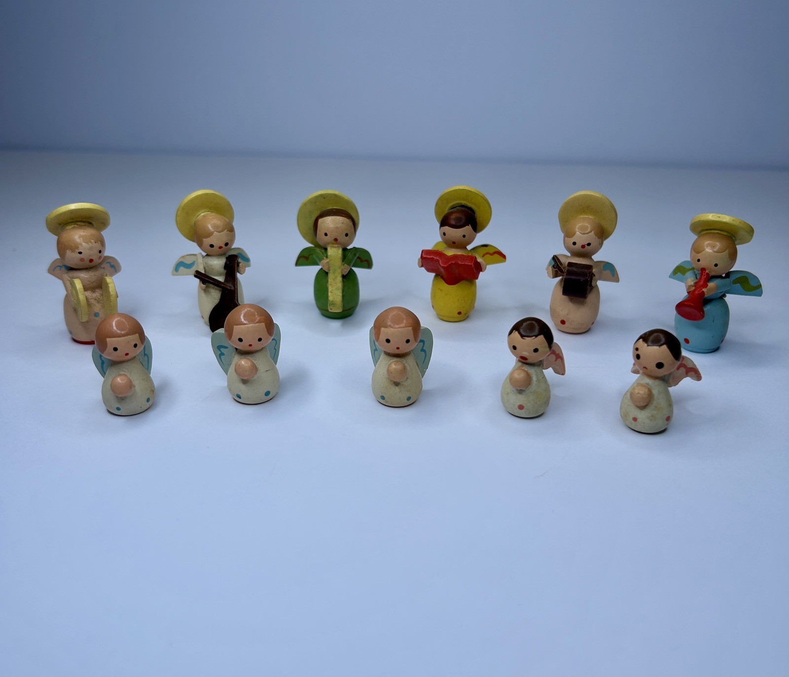 Vintage Sevi Italy Wooden Angel Orchestra Choir Musicians Miniature Set of 11