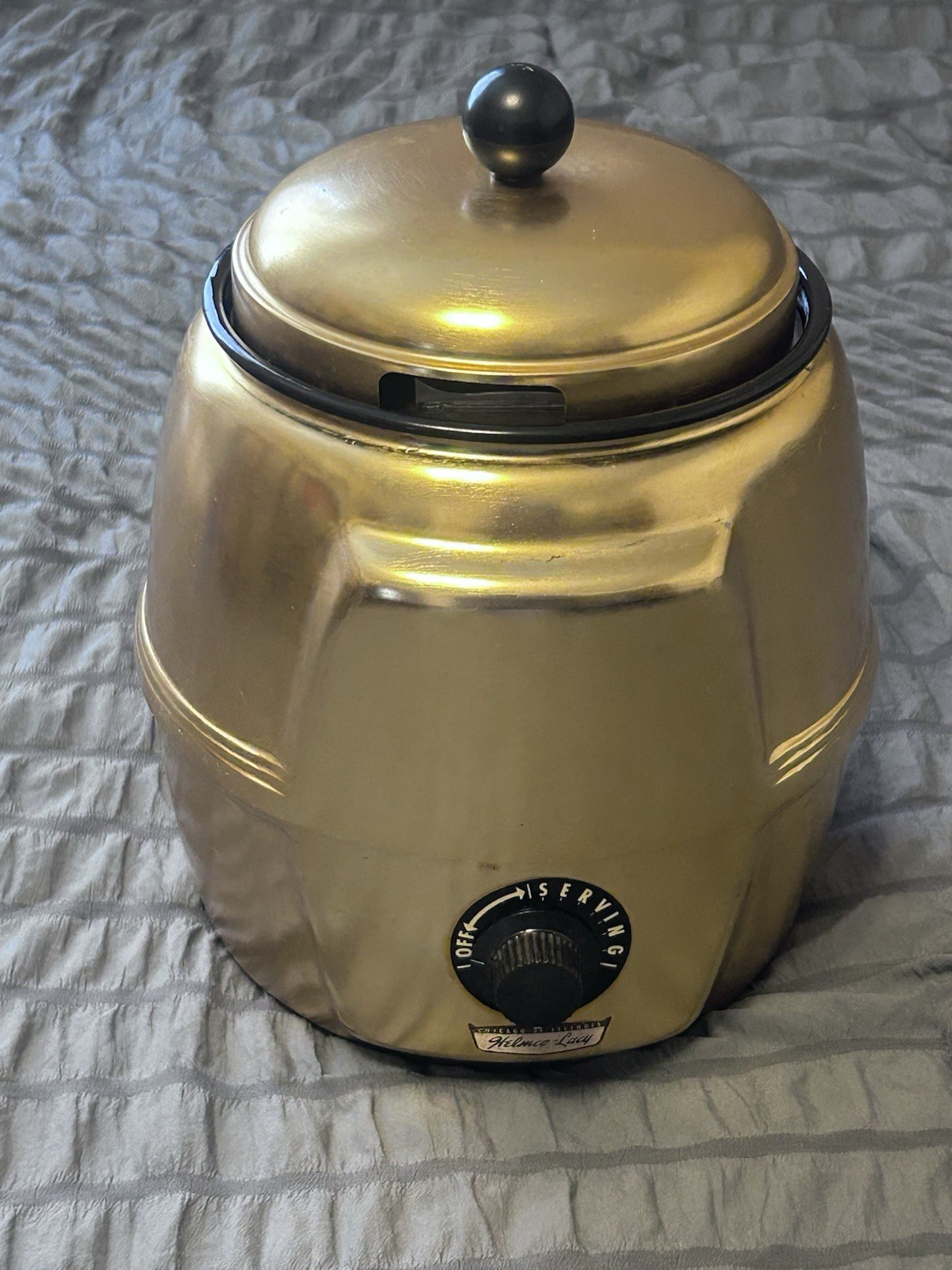 Vtg 1956 Helmco Lacy PF-40 Gold Topping Warmer Bain Marie White Porcelain Pot