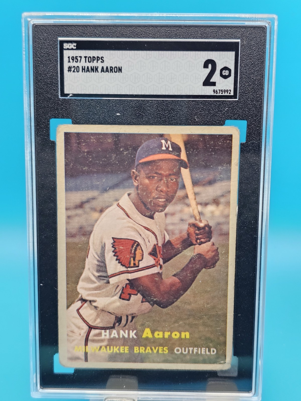 ⚾ 1957 Topps Hank Aaron #20 SGC 2 GOOD Vintage 💎 🔥 ⚾ 1957 Topps Hank Aaron #20 SGC 2 GOOD Vintage 💎 🔥
