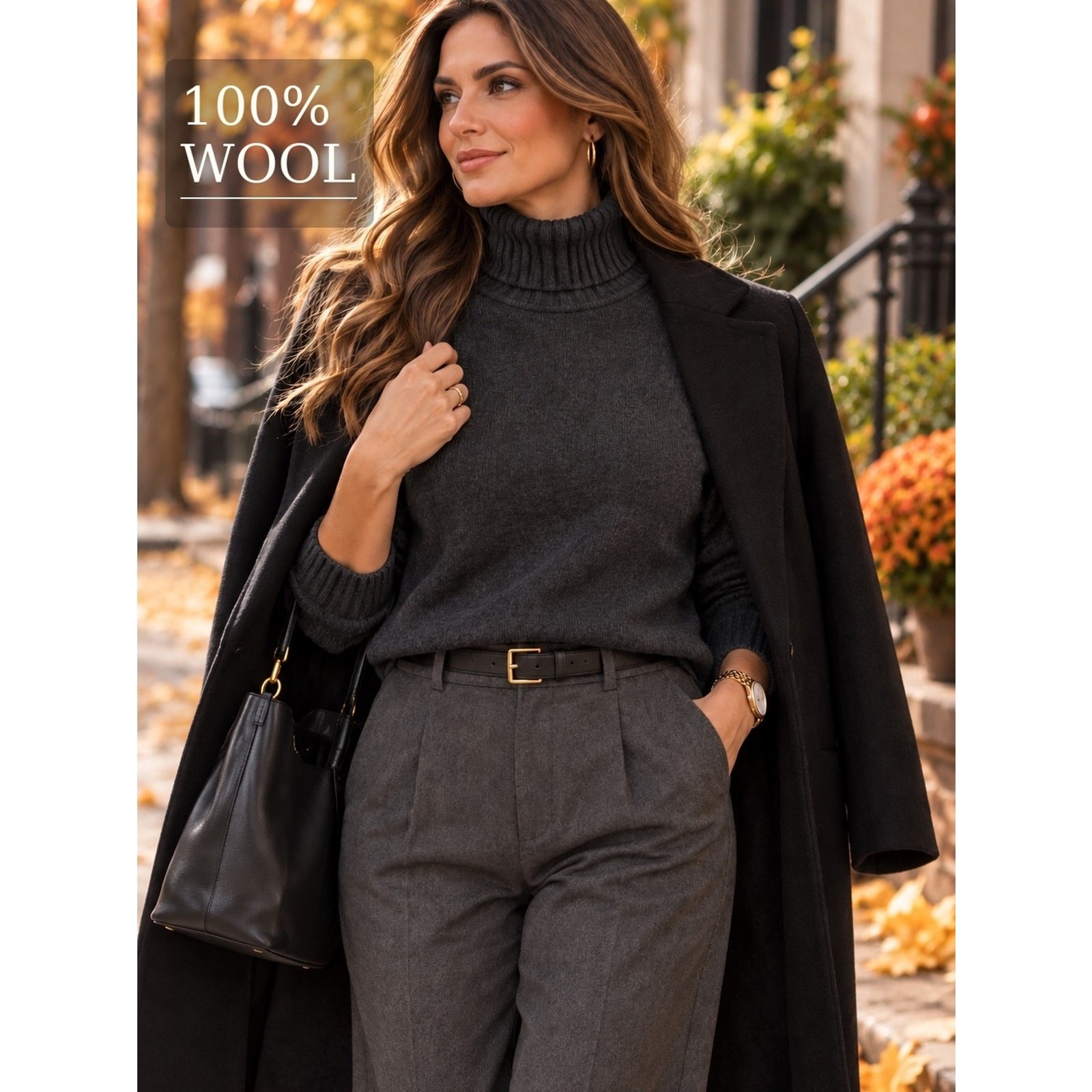 Talbots 100% Wool Turtleneck Sweater Charcoal Gray Made in Italy Size Large