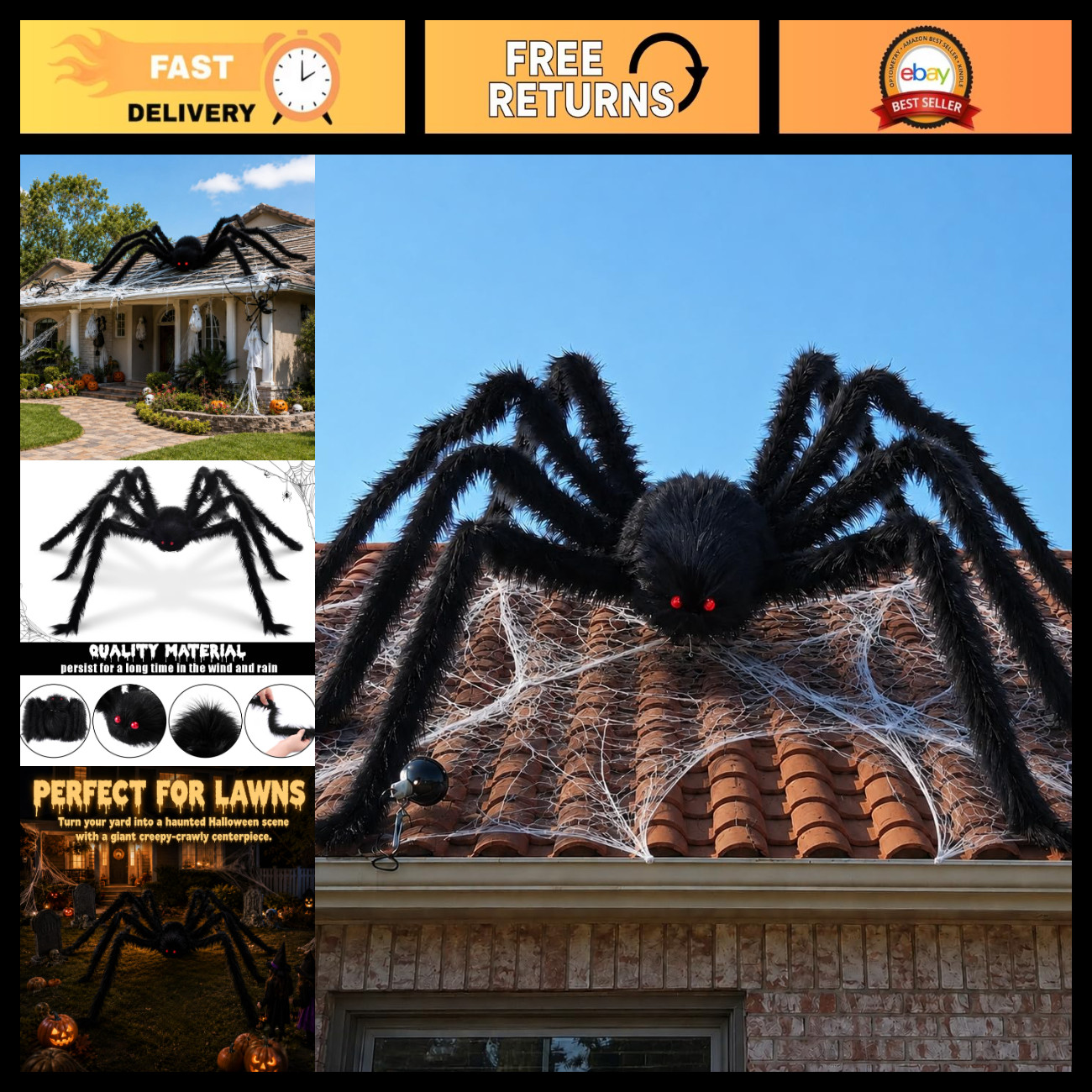 15FT Giant Spider Halloween Decoration - Extra Large Outdoor Spiders for Yard Di
