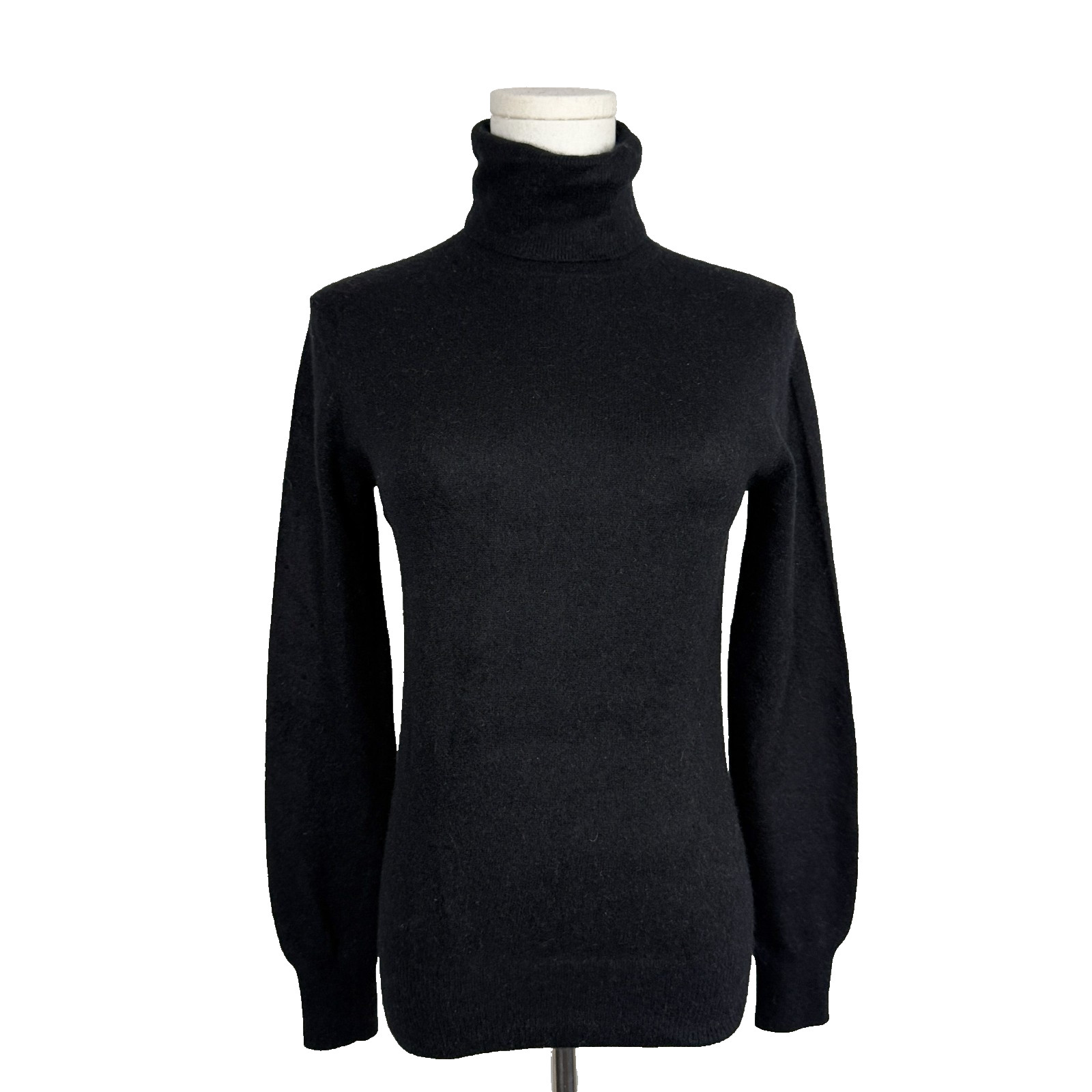 Neiman Marcus Medium 100% Cashmere Sweater Turtleneck Puff Sleeve Black RENEWED