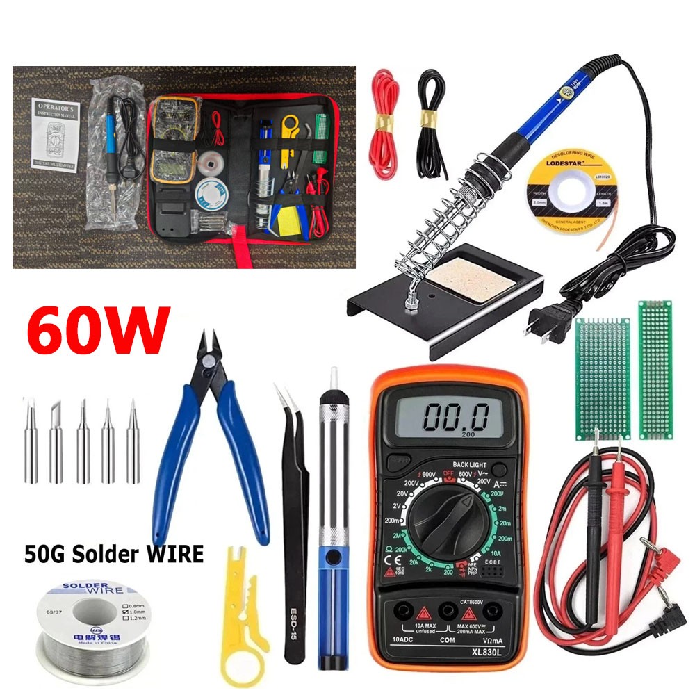 60W Electric Soldering Iron Kit, Welding Tool with Solder Wire Desoldering Pump