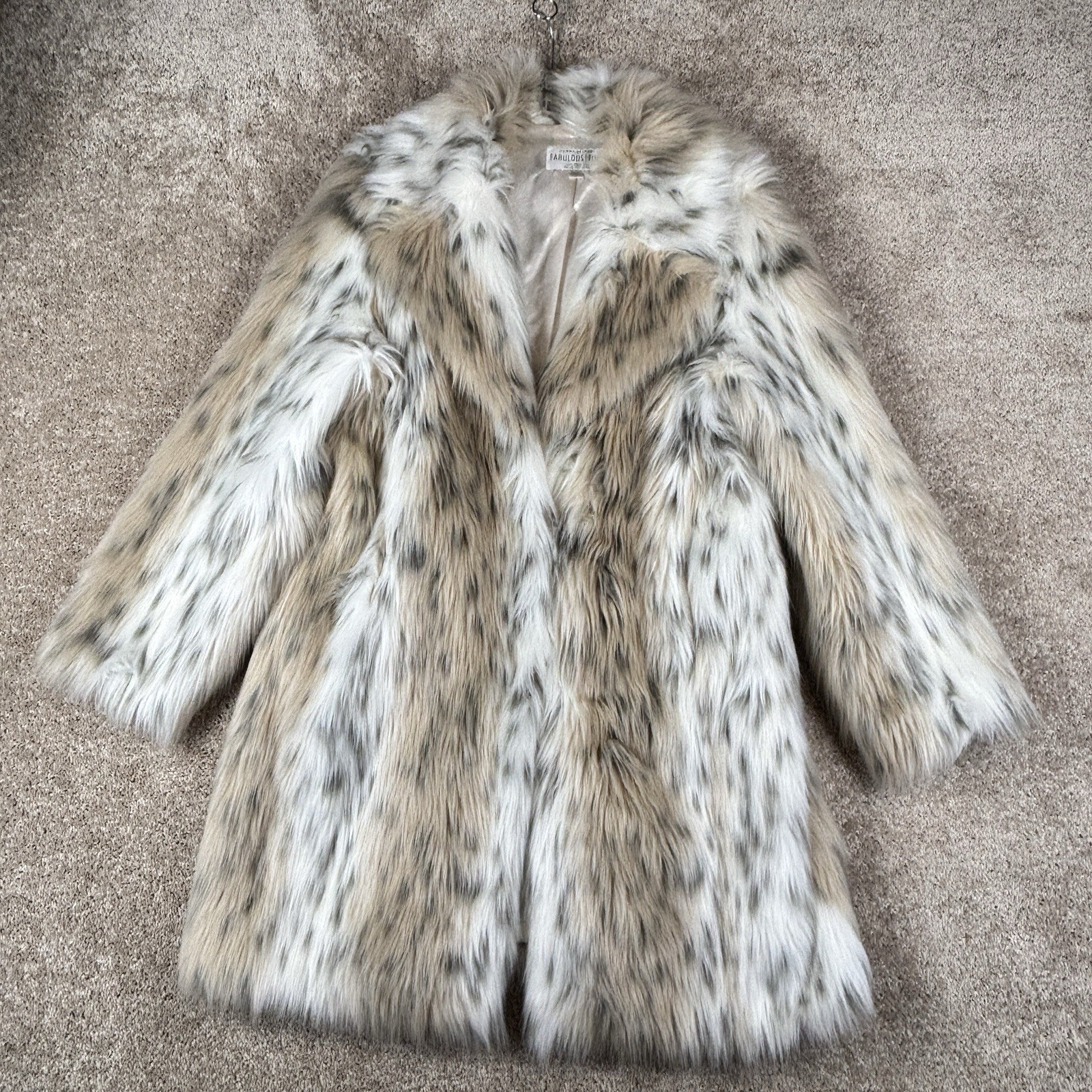 Fabulous Furs Donna Salyers Faux Fur Lynx Coat Womens XL Tan Spotted MINT