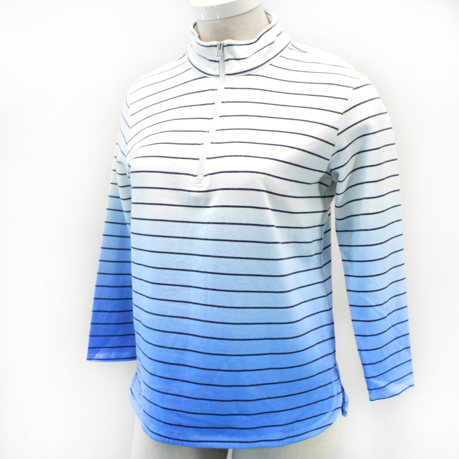 Talbots White Blue Striped Terry Zipper Collar Nautical Sweatshirt Top Petite XL