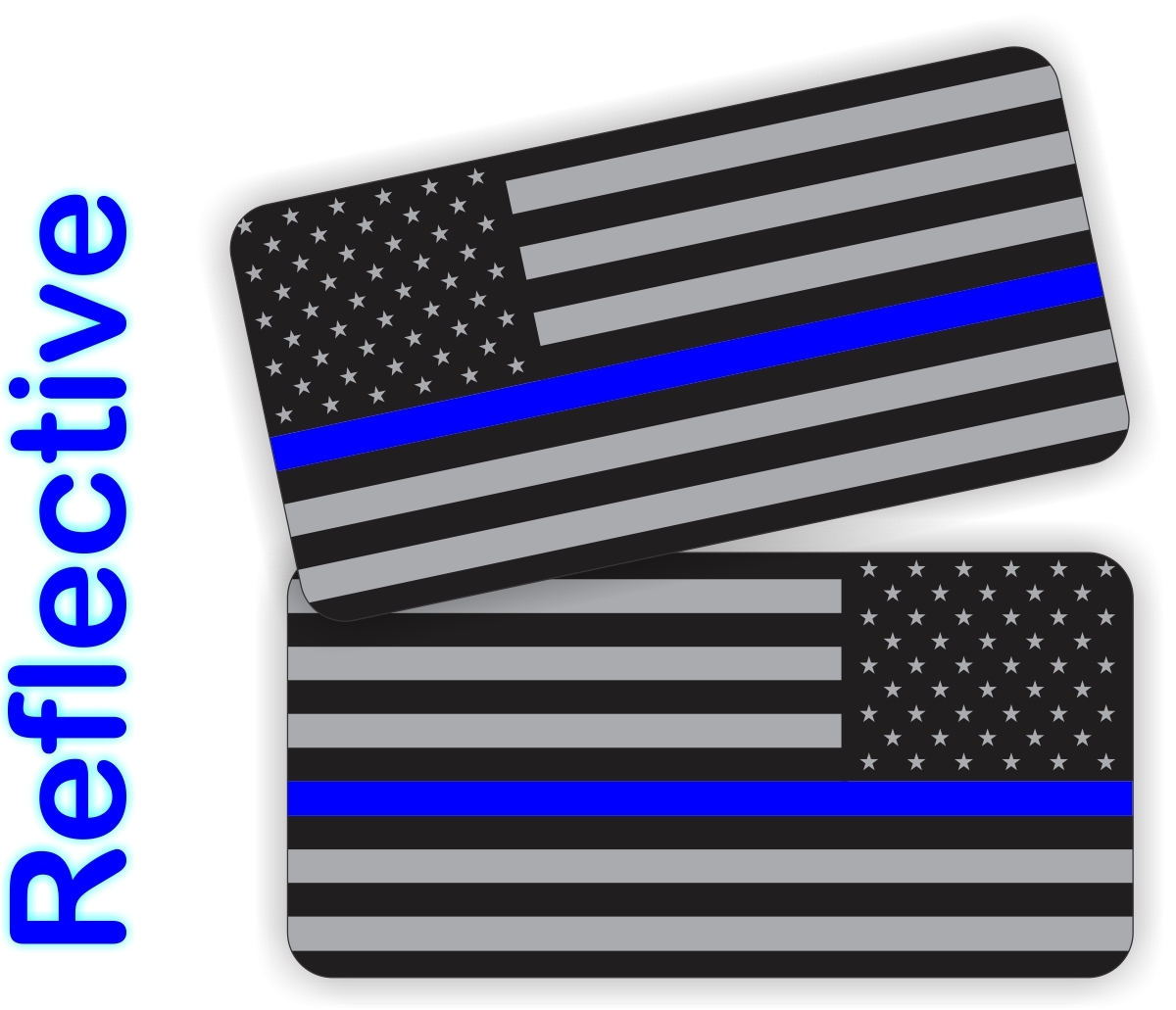 REFLECTIVE Thin Blue Line Police American Flag Hard Hat Stickers \ Helmet Decals