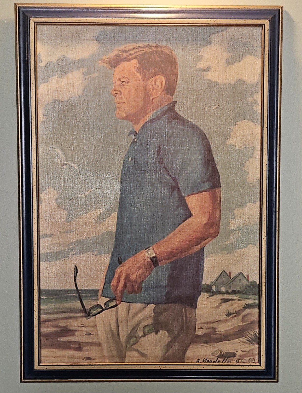 Vintage 1965 Framed Print on Canvas of John F. Kennedy by Artist Ray Mondello