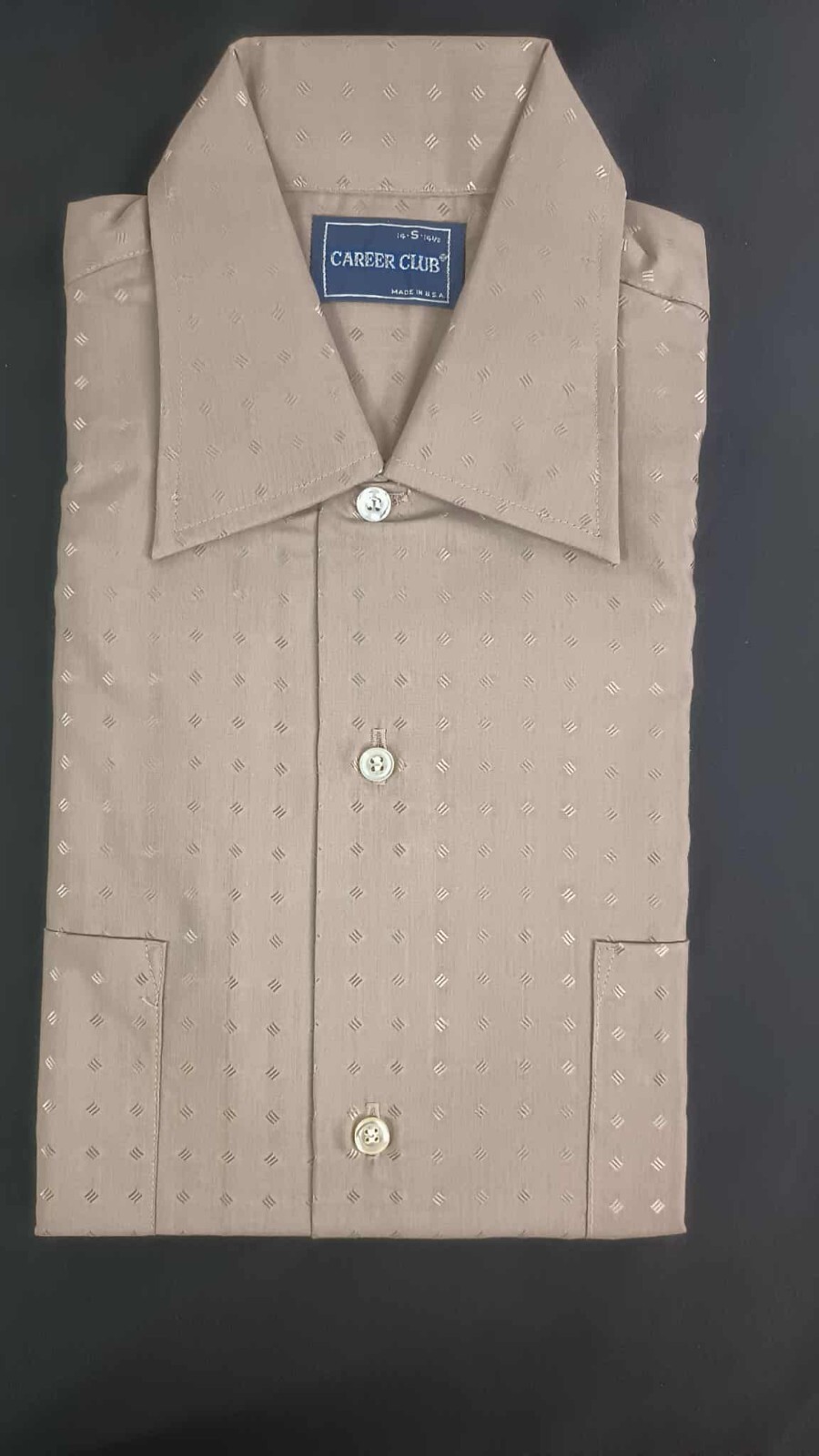 Vintage Career Club Diamond Pattern Brown Shirt Short Sleeve Size 14 S 14½ NOS Vintage Career Club Diamond Pattern Brown Shirt Short Sleeve Size 14 S 14½ NOS