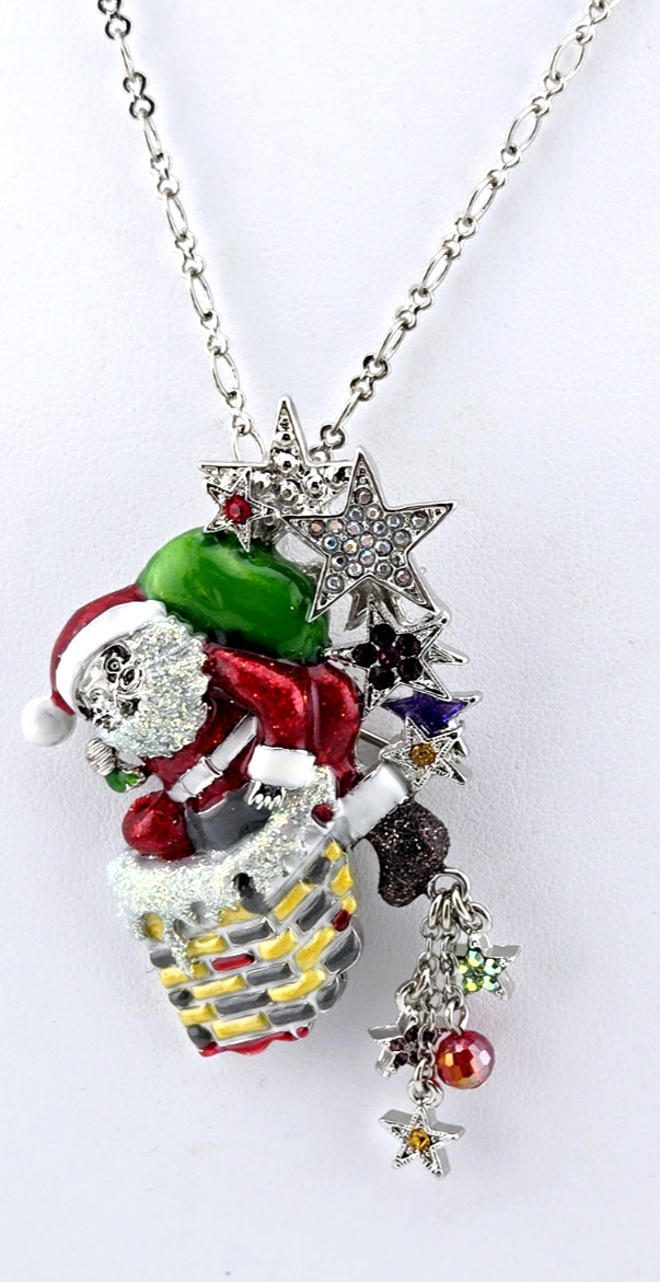 KIRKS FOLLY HO HO HO SANTA PIN BROOCH PENDANT NECKLACE SILVERTONE #2 KIRKS FOLLY HO HO HO SANTA PIN BROOCH PENDANT NECKLACE SILVERTONE #2