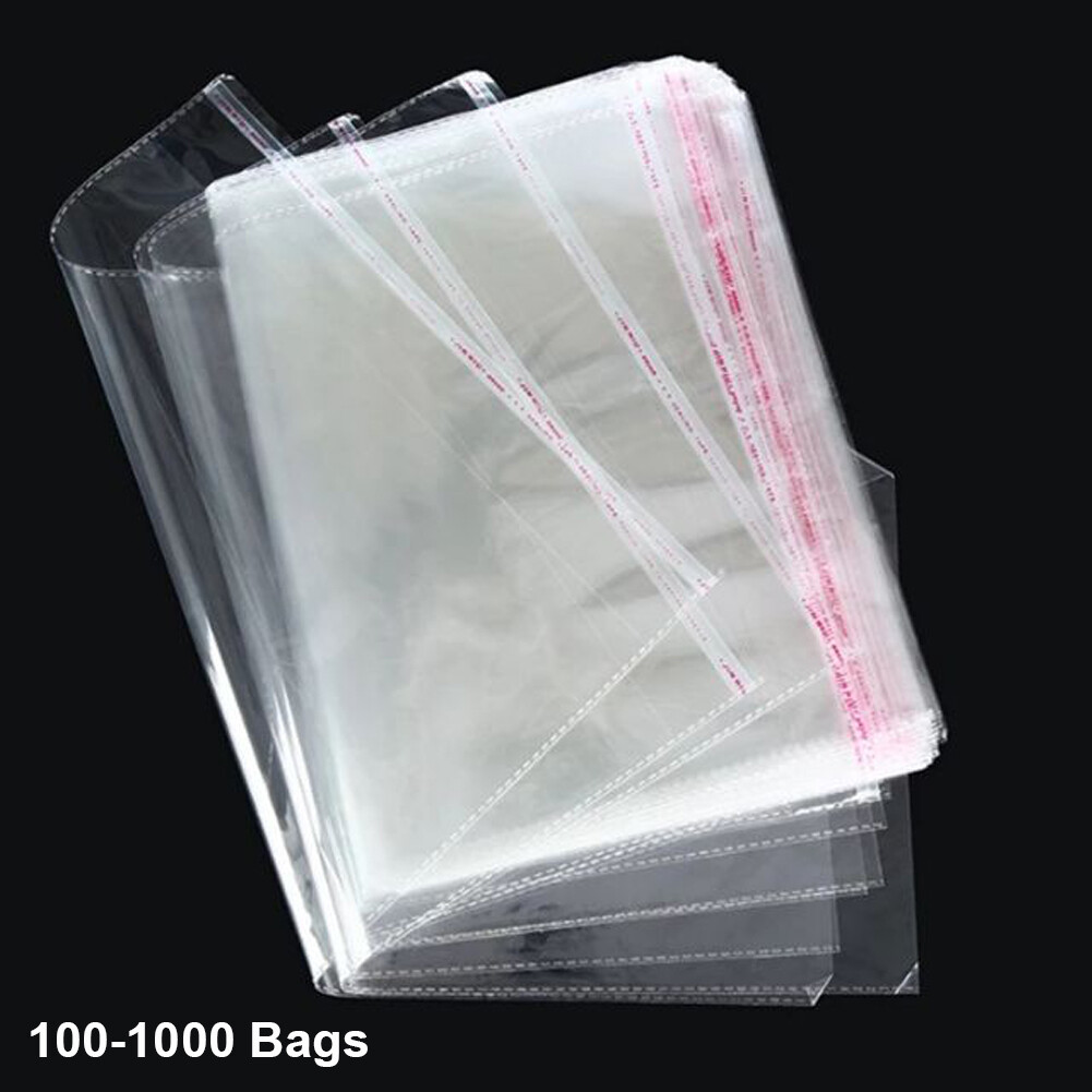 100-1000 Clear Poly Bags OPP Cellophane Plastic Cello Bag Self Adhesive Any Size