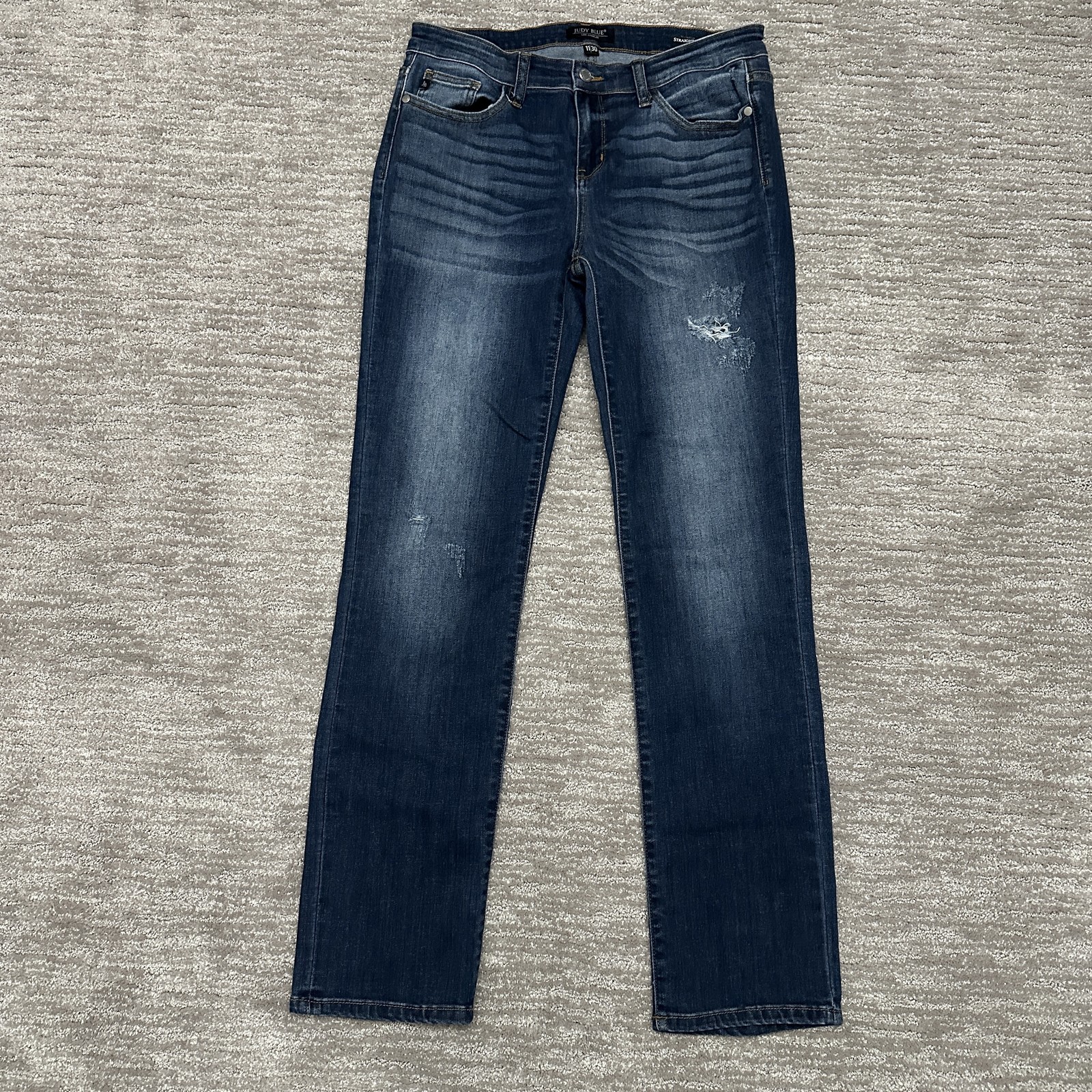 Judy Blue Jeans Womens 11/30 Blue Straight Mid Rise Distressed Denim JB8277DK