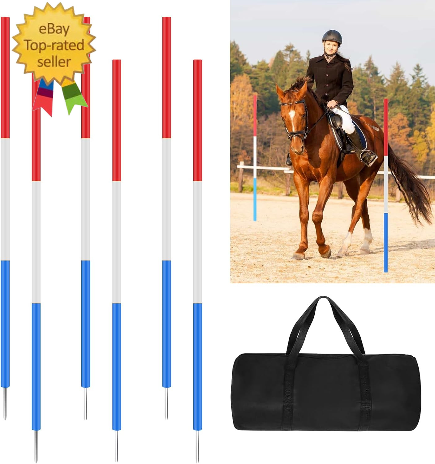 6 Set Pole Bending Poles for Horses 6FT Adjustable Training Equipment for Horses