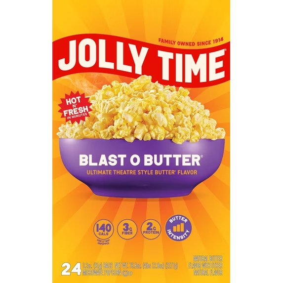 JOLLY TIME Blast O Butter Microwave Popcorn 24 Ct 3.2 oz Bags Gluten-Free JOLLY TIME Blast O Butter Microwave Popcorn 24 Ct 3.2 oz Bags Gluten-Free