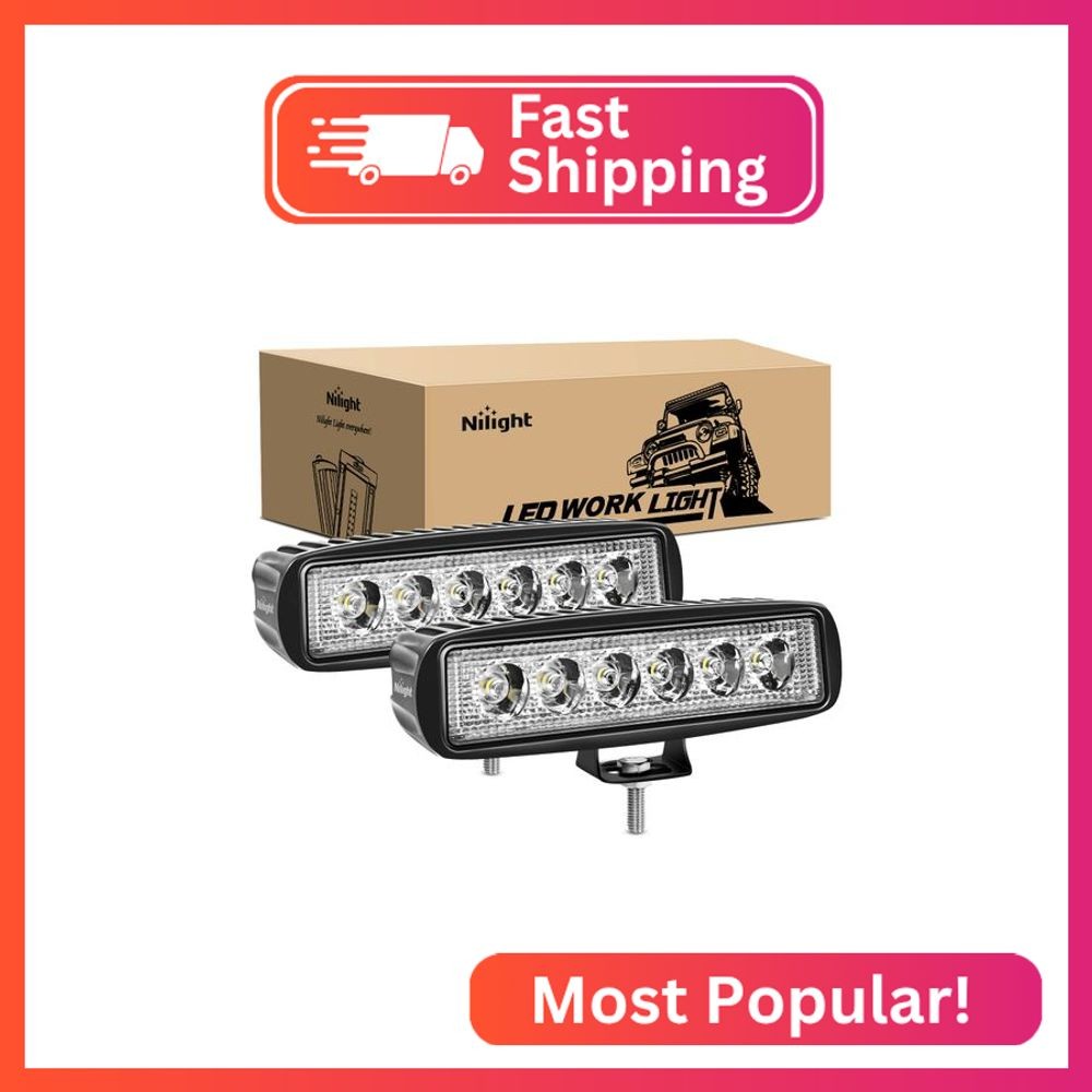 Nilight LED Light Bar 2PCS 18W 6Inch Flood LED Pods Offroad Fog Light Waterproof