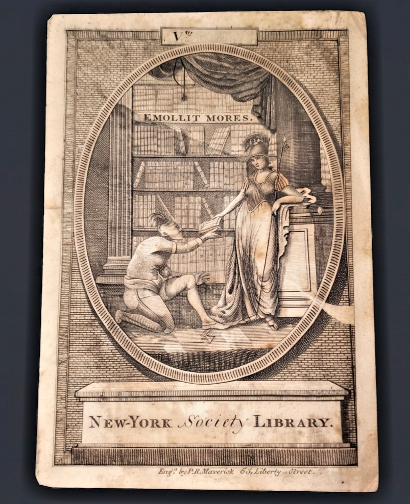 RARE 1807 New York Society Library Book Plate by Peter Maverick Chaptal RARE 1807 New York Society Library Book Plate by Peter Maverick Chaptal