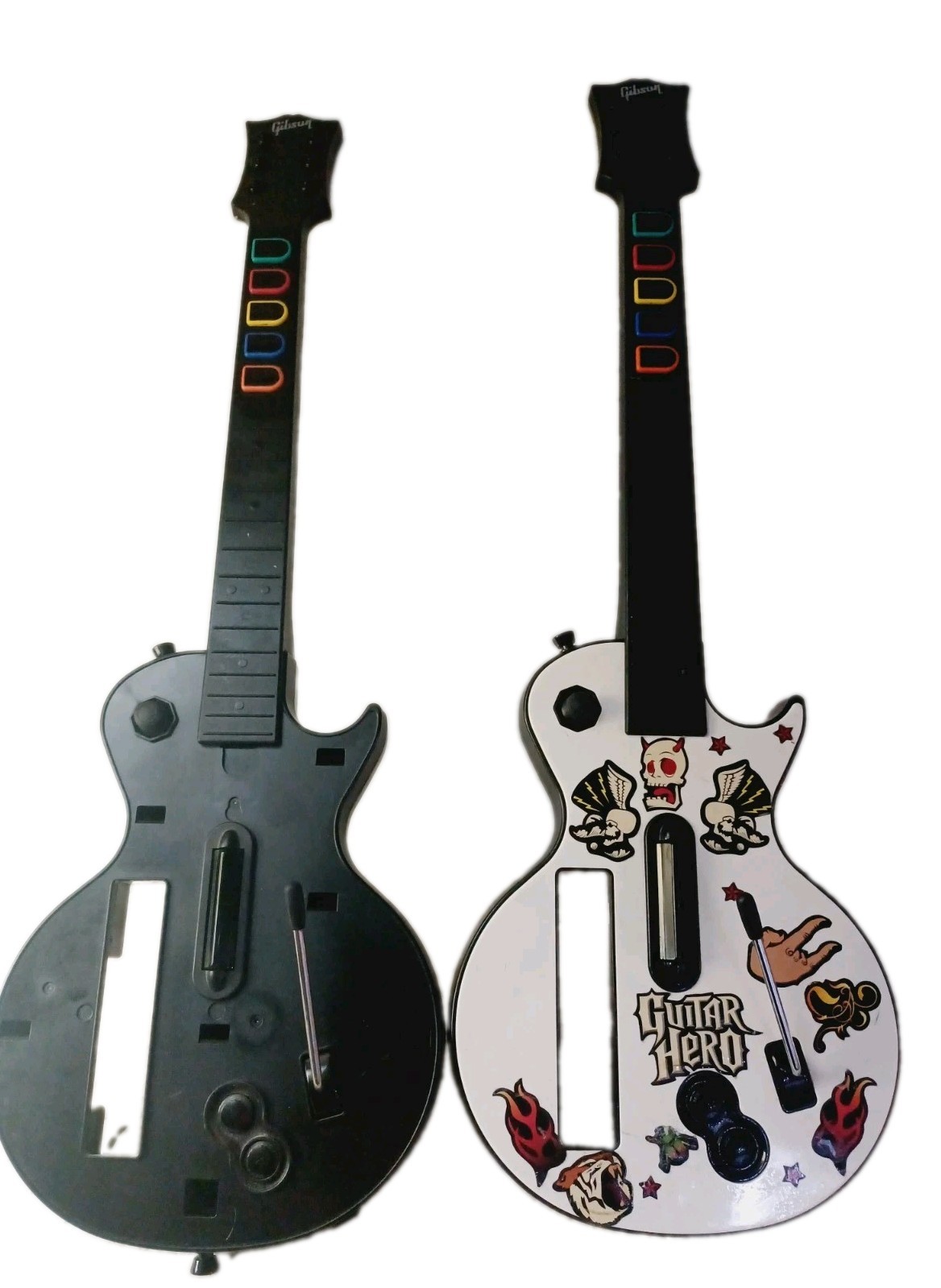 Lot Of 2 Wii Guitar Hero Gibson Les Paul White Wireless Guitars  - Works
