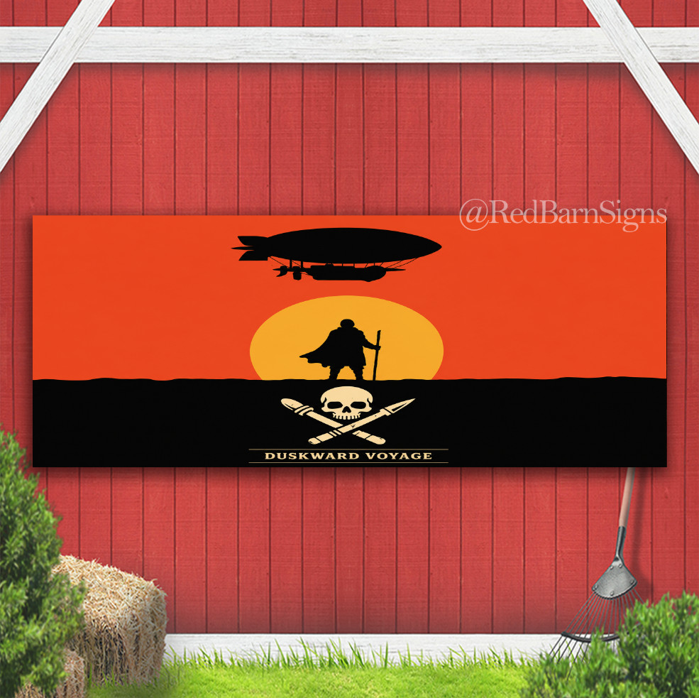 Sunset Airship Wanderer Spooky Halloween Indoor Outdoor Banner Sign with grommet