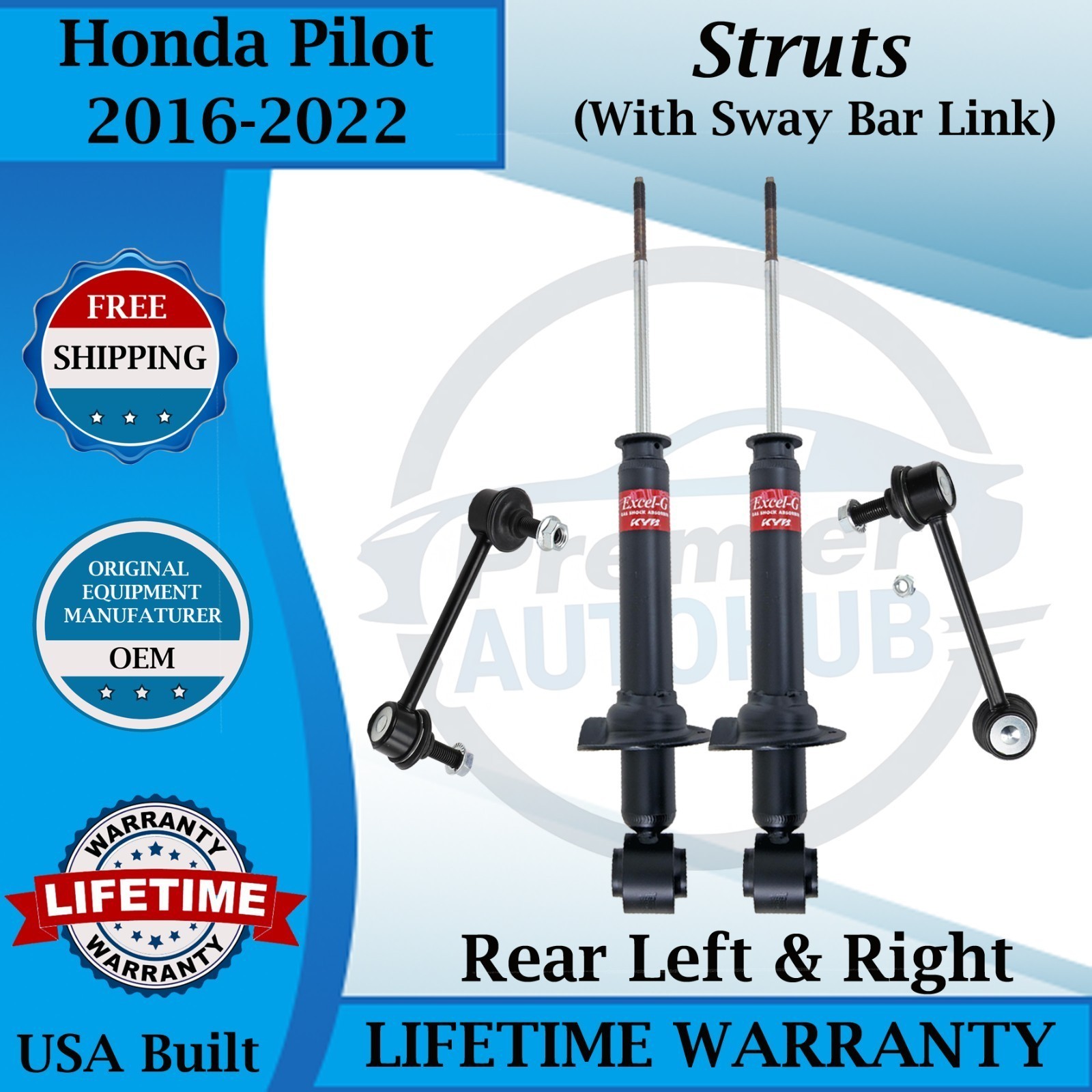 KYB OEM Rear Struts W/Sway Bar  Links For 2016-2022 Honda Pilot 10 Year Warranty