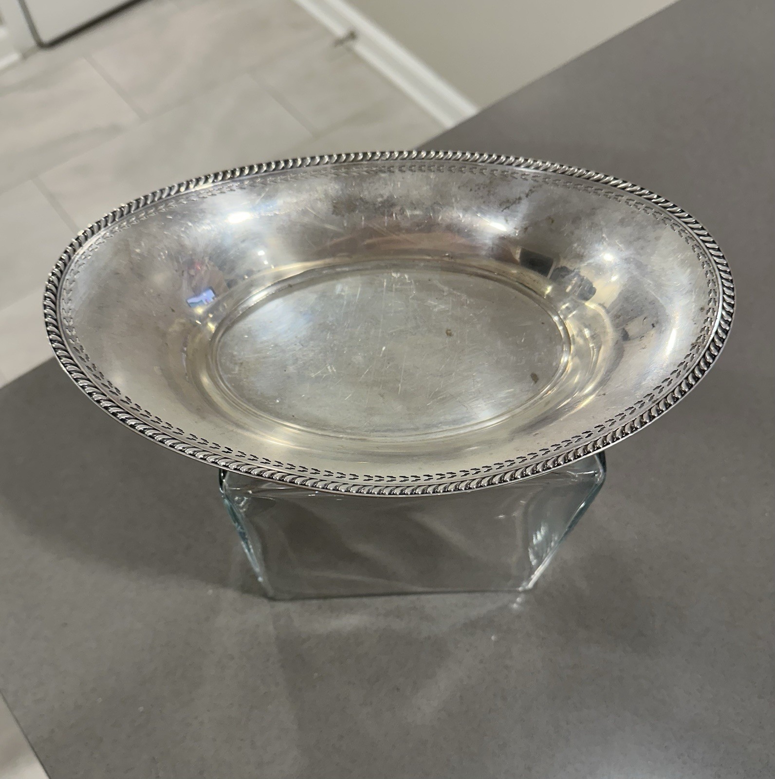 Towle T5 Sterling Silver Oval Bowl Pierced Rope Edge 157g 9.5” Vintage