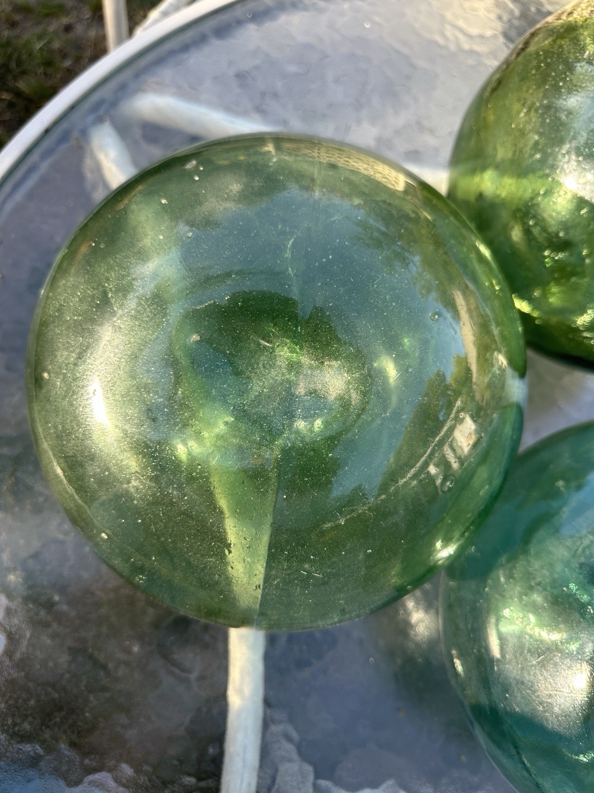 Japanese Large Glass Fishing Float Buoy Ball Green Vintage 2’6” Diameter Japanese Large Glass Fishing Float Buoy Ball Green Vintage 2’6” Diameter