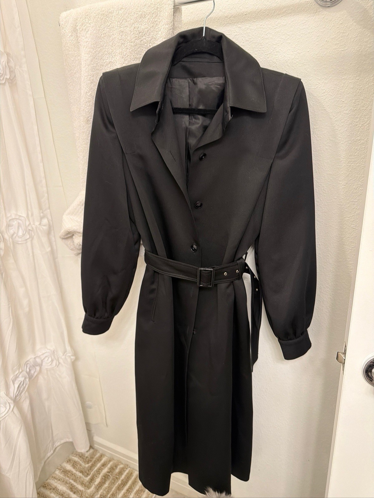 Vintage 60s 70s Voyager West Youthcraft Black Belted Trench Coat USA Union Made