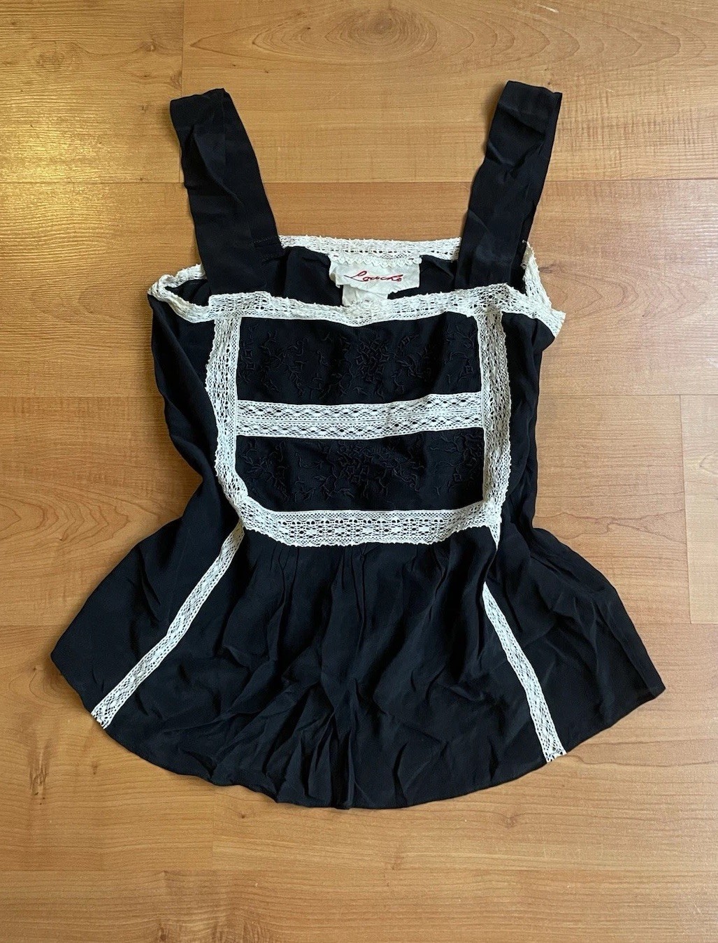 Vintage Silk Lace Camisole Prairie Embroidered Top Tank Black White Size 6 8