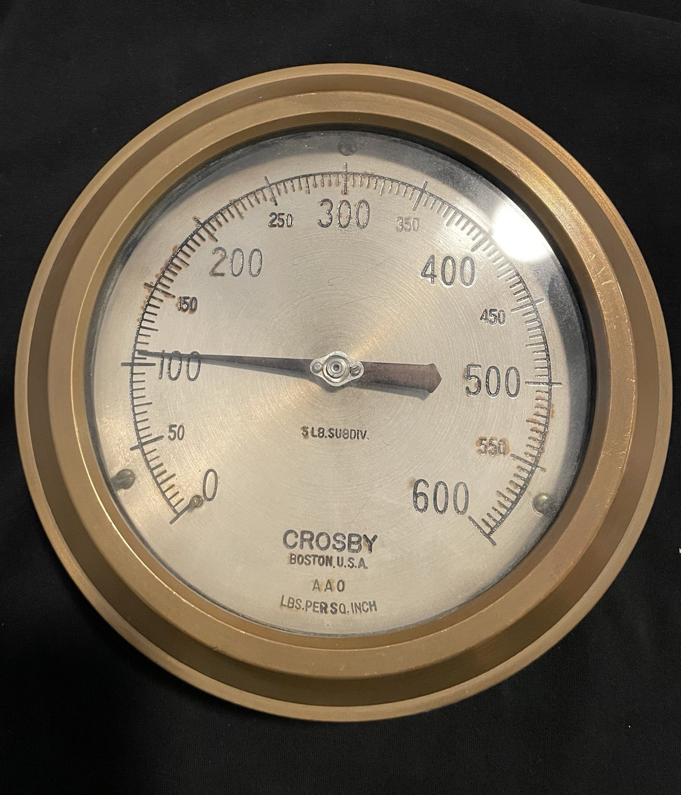 Vintage Crosby Boston AAO 0–600 PSI Brass Pressure Gauge 8” Industrial Steampunk