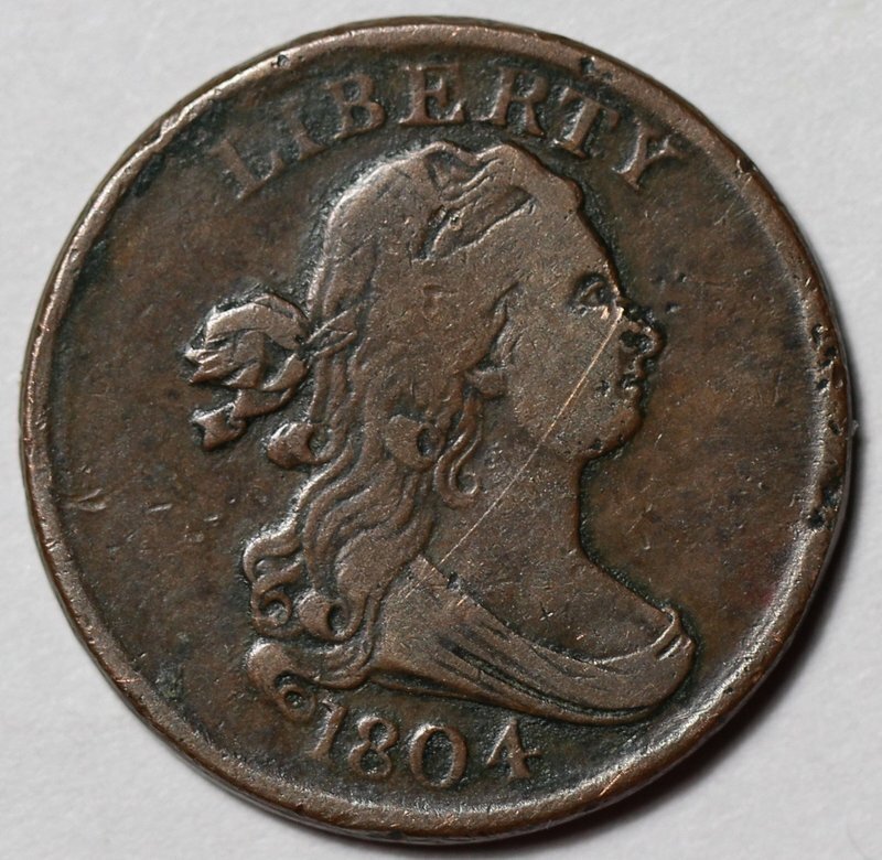 1804 Draped Bust Half Cent - Plain 4/Stemless - US 1/2c Copper Coin