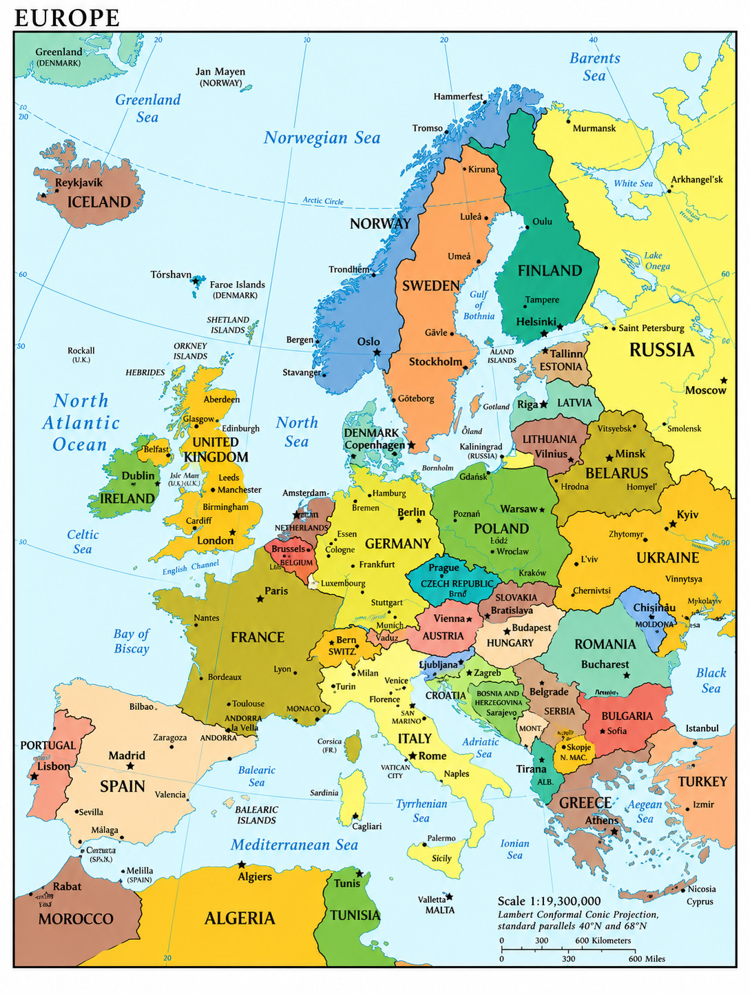 Europe Map Poster European Countries Political Geography Educational Wall Art