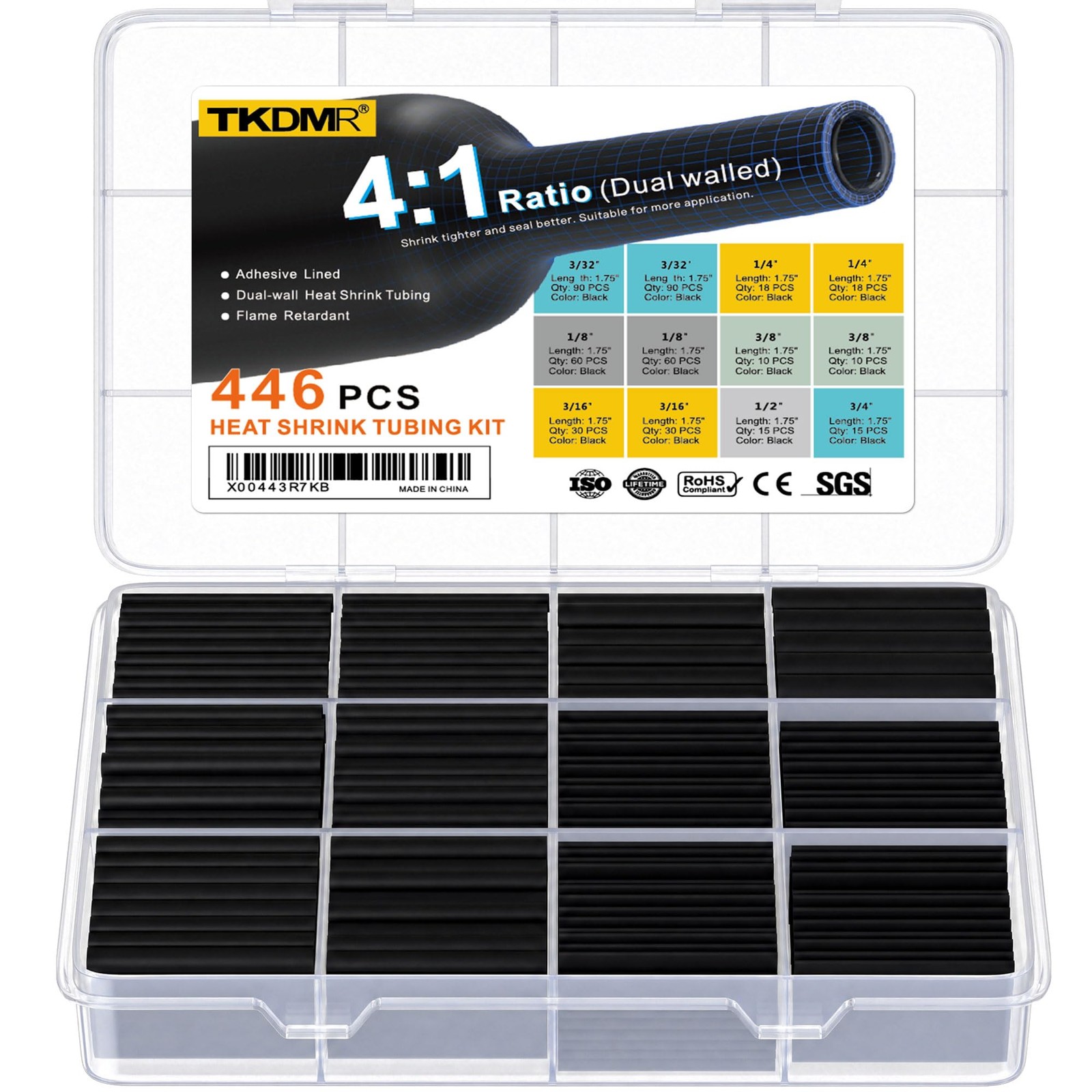 446 Pcs Heat Shrink Tubing Kit - 4:1 Ratio Adhesive Lined, Marine Grade Shrink