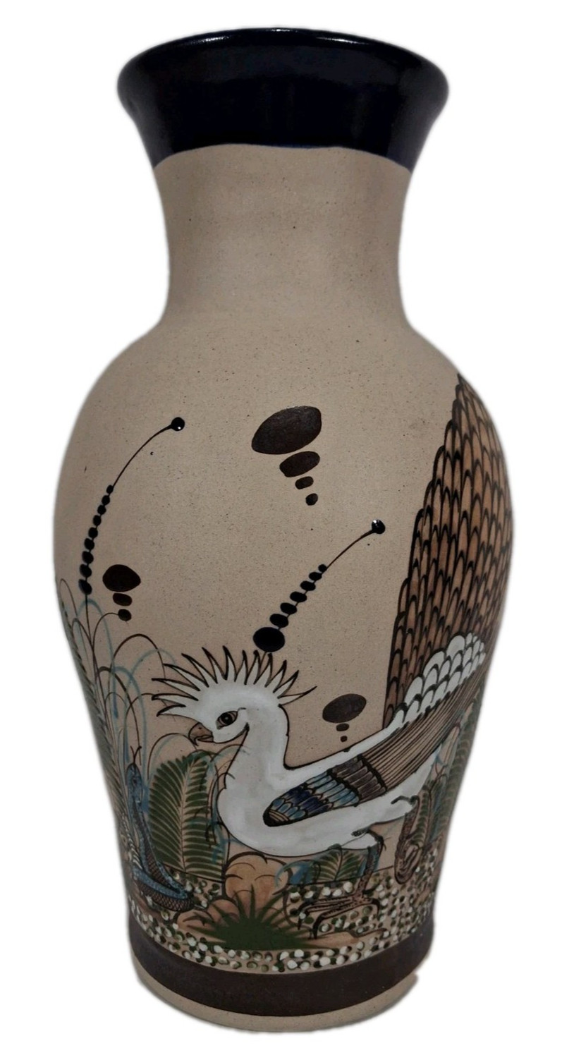 Ken Edwards Tonala stoneware pottery floor vase bird snake butterfly vintage Ken Edwards Tonala stoneware pottery floor vase bird snake butterfly vintage