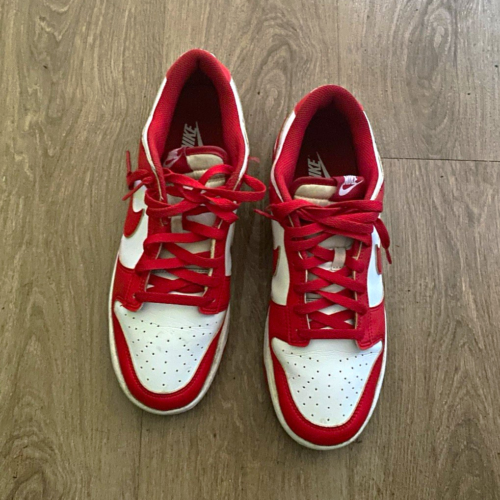 Nike Dunk Low Men’s Red/White Colorblock Low Top Lace-Up Athletic Sneakers Nike Dunk Low Men’s Red/White Colorblock Low Top Lace-Up Athletic Sneakers