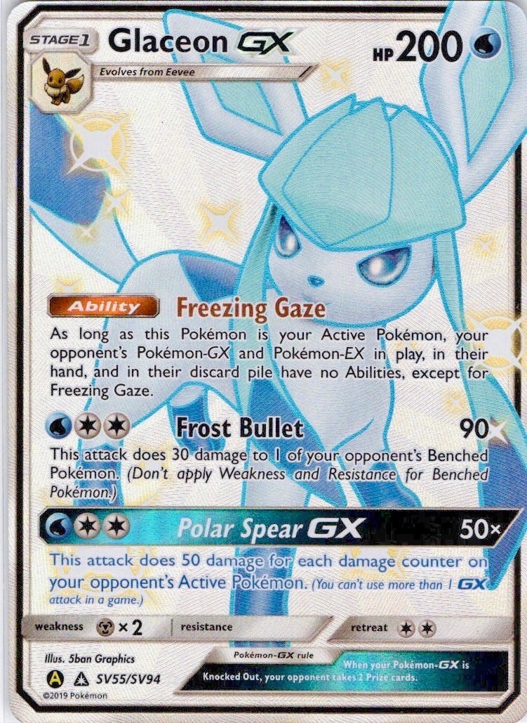 Glaceon GX SV55/SV94 Shiny GX Rare Hidden Fates Shiny Vault Pokemon Holo NM