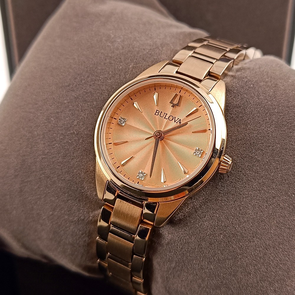 Women's Bulova Sutton 97P151 Rose Gold Dial Bracelet Stainless Quartz Watch