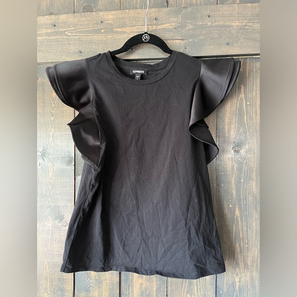 Black Fluttered Sleeve Shirt Express Size M A47