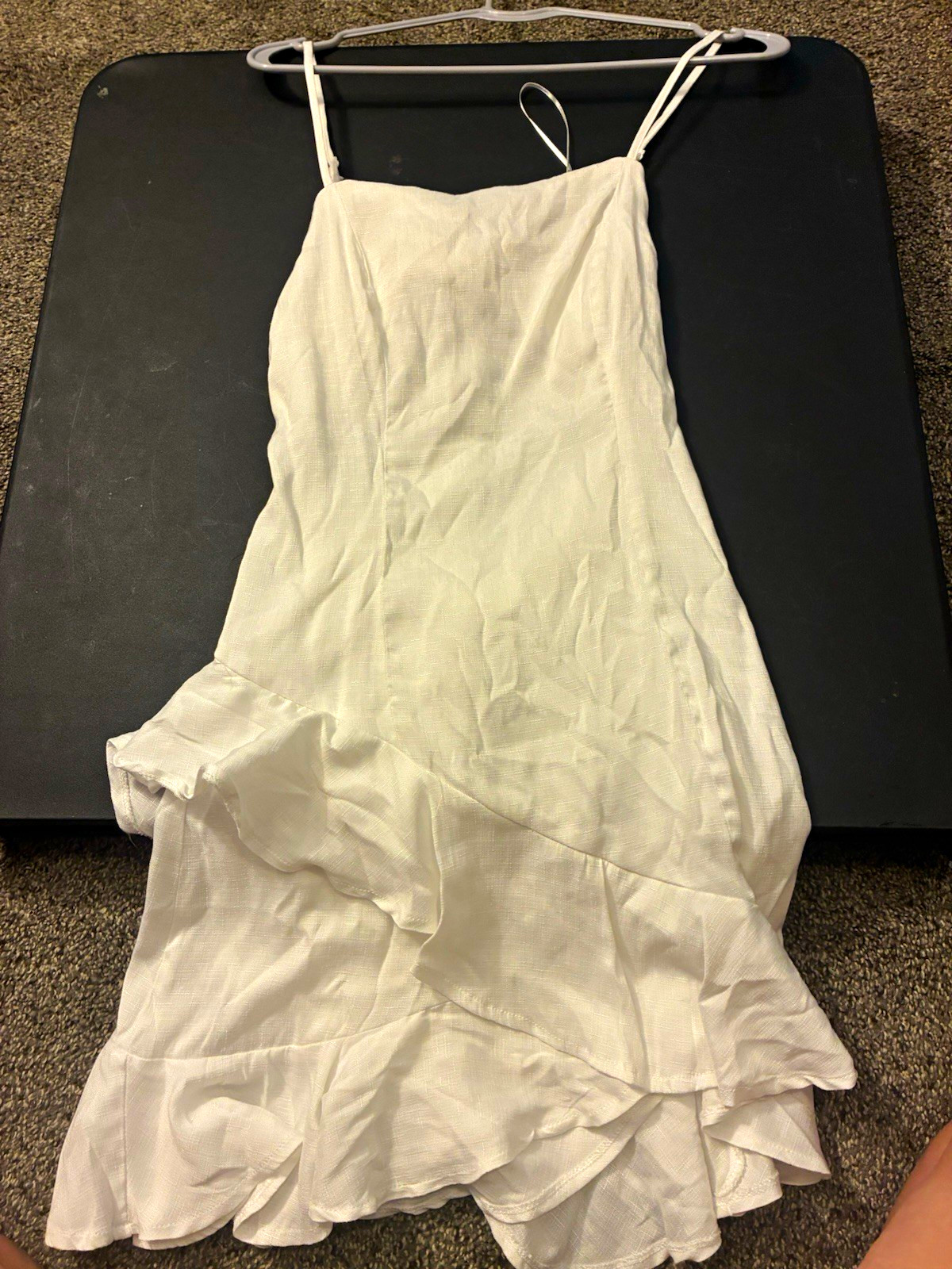 mi ami White Mini Dress M Solid Spaghetti Straps Ruffle Sleeveless Zip