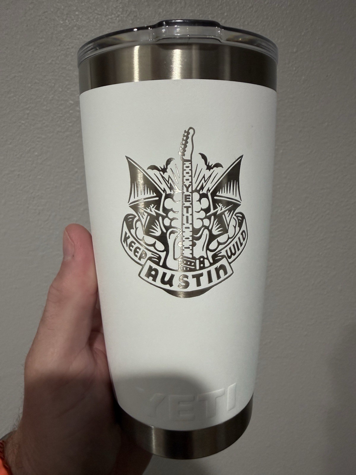 Yeti “Keep Austin Wild Guitar” Flagship Rambler 20oz White Yeti “Keep Austin Wild Guitar” Flagship Rambler 20oz White