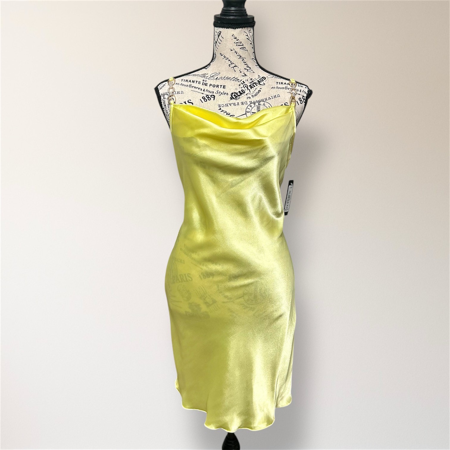 New Jump Apparel M Yellow Satin Cowl Neck Bodycon Mini Dress Prom Homecoming