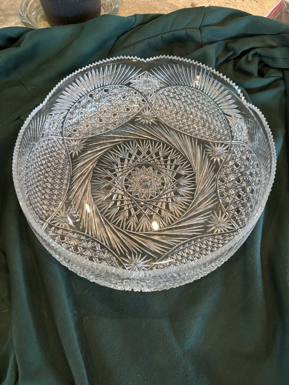 Yasemin Turkish  24% LEAD CRYSTAL ROUND Cut GLASS BOWL  11.5” Diam X 4” Tall.