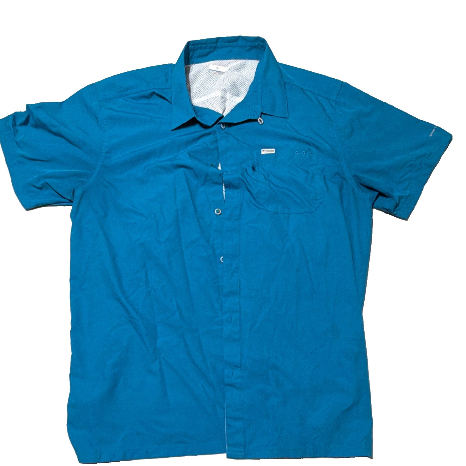 Columbia Men\'s XL Blue Fishing Button-Up Shirt Short Sleeve Breathable Pockets Columbia Men\'s XL Blue Fishing Button-Up Shirt Short Sleeve Breathable Pockets