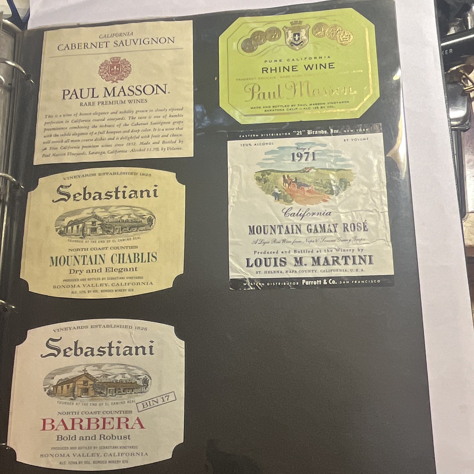 WINE LABELS 1960s 1970s CALIFORNIA Sebastiani MARTINI Paul MASSON Sonoma NAPA WINE LABELS 1960s 1970s CALIFORNIA Sebastiani MARTINI Paul MASSON Sonoma NAPA