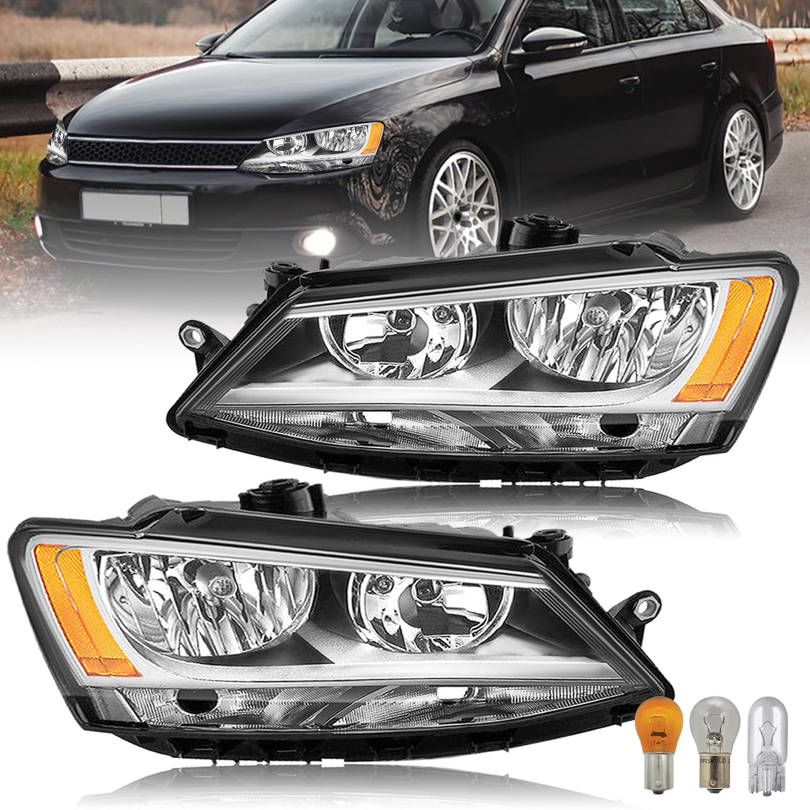 Halogen Headlight Assembly Fit for 2011-2018 Volkswagen Jetta MK6
