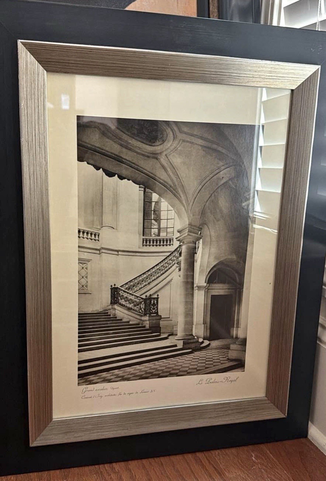 Vintage French Staircase Architectural Print Framed Wall Art Signed Vintage French Staircase Architectural Print Framed Wall Art Signed