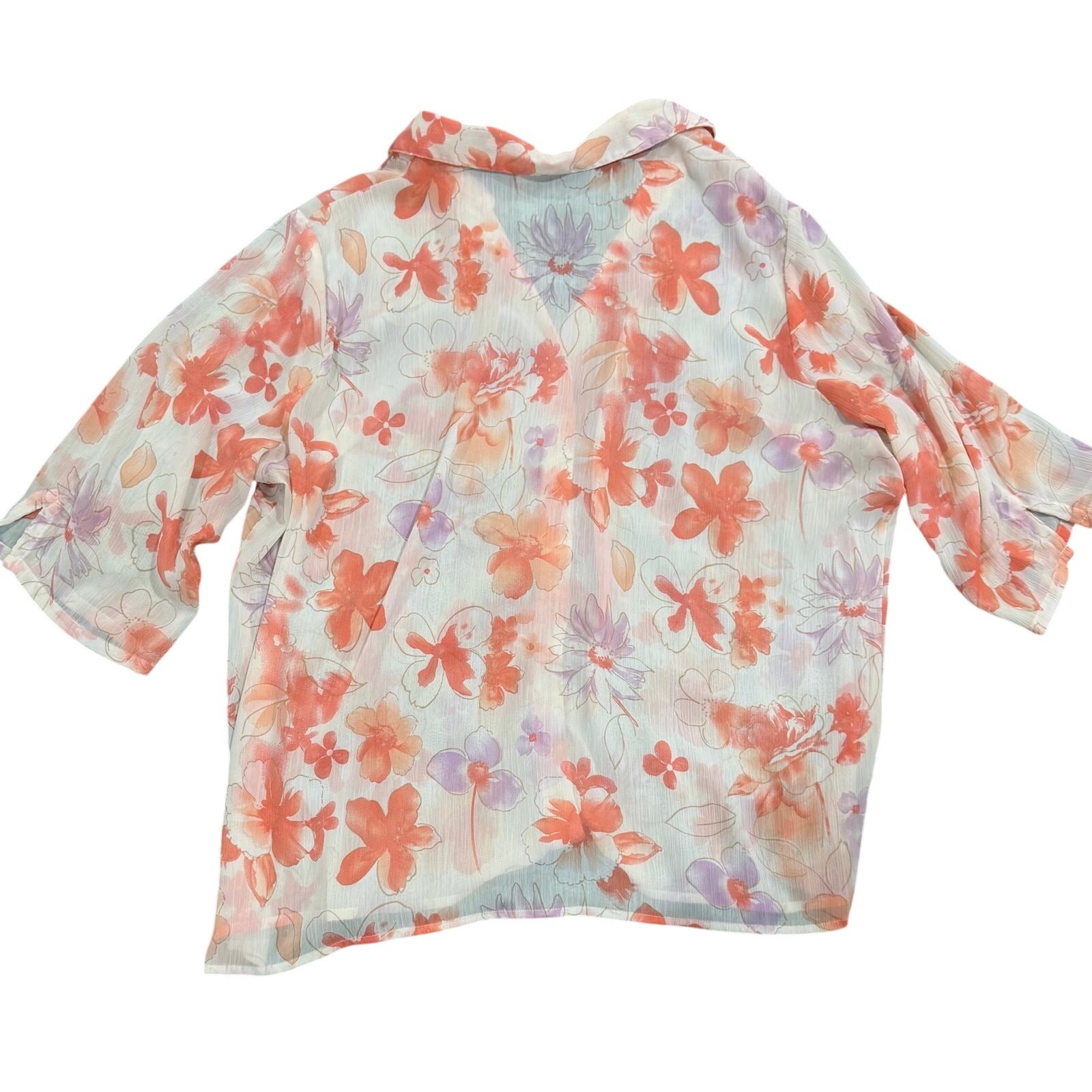 White Stag Women’s 3X Floral Chiffon Sheer Lightweight Button-Up Blouse