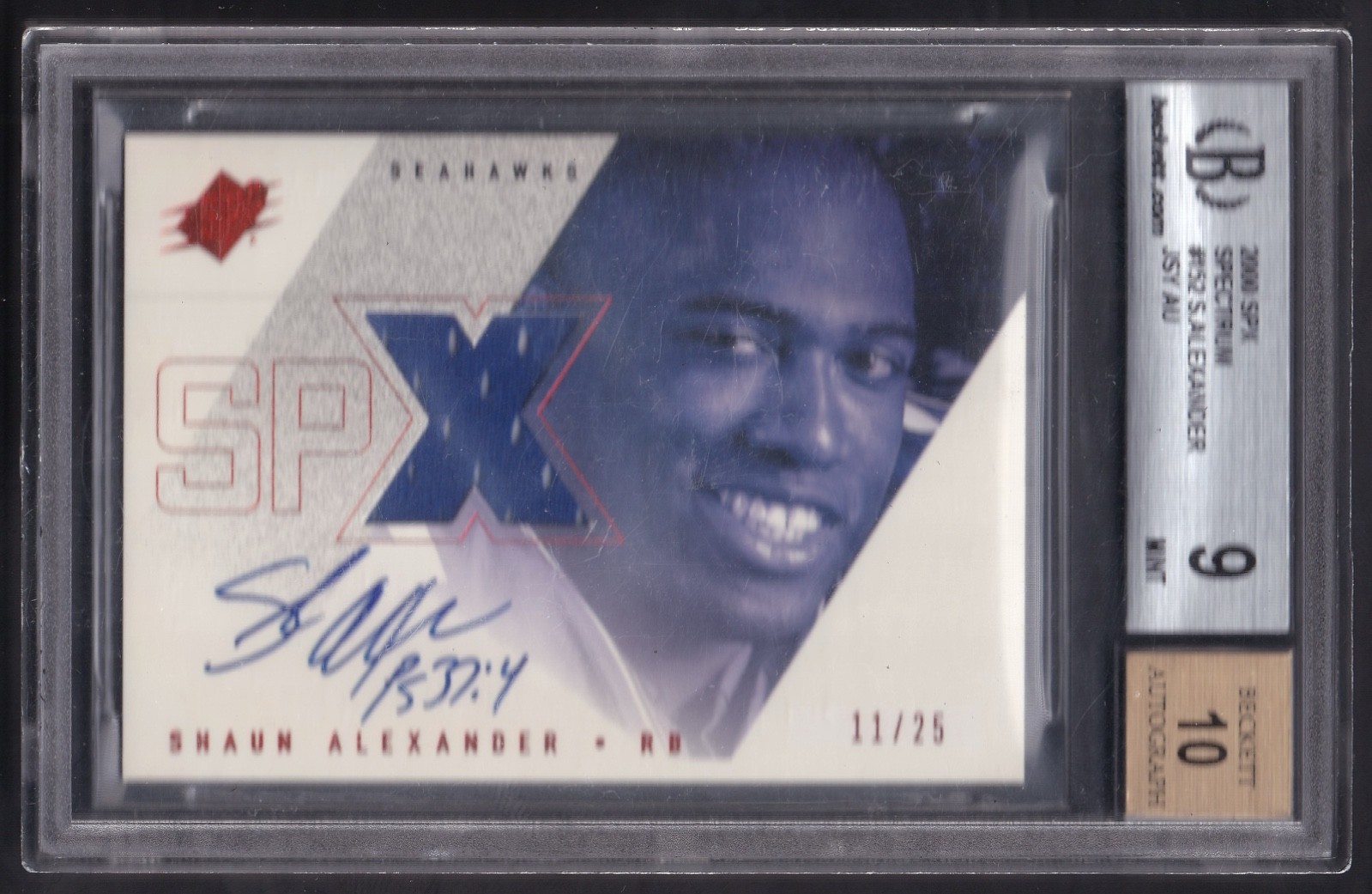 2000 UPPER DECK SPX SPECTRUM SHAUN ALEXANDER AUTO ROOKIE # /25 RC BGS 9/10 2000 UPPER DECK SPX SPECTRUM SHAUN ALEXANDER AUTO ROOKIE # /25 RC BGS 9/10