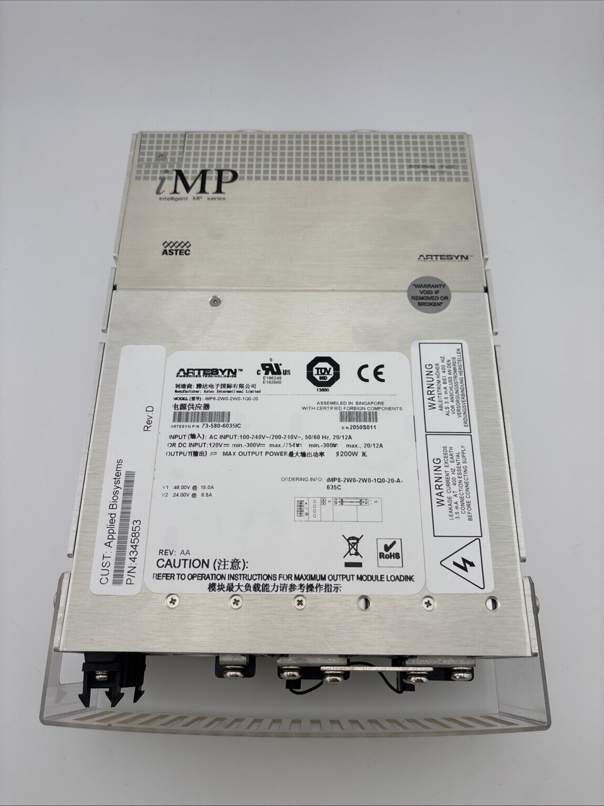 Applied Biosystems 7500 Fast Dx Artesyn iMP8 Power Supply 4345853 Rev D Applied Biosystems 7500 Fast Dx Artesyn iMP8 Power Supply 4345853 Rev D