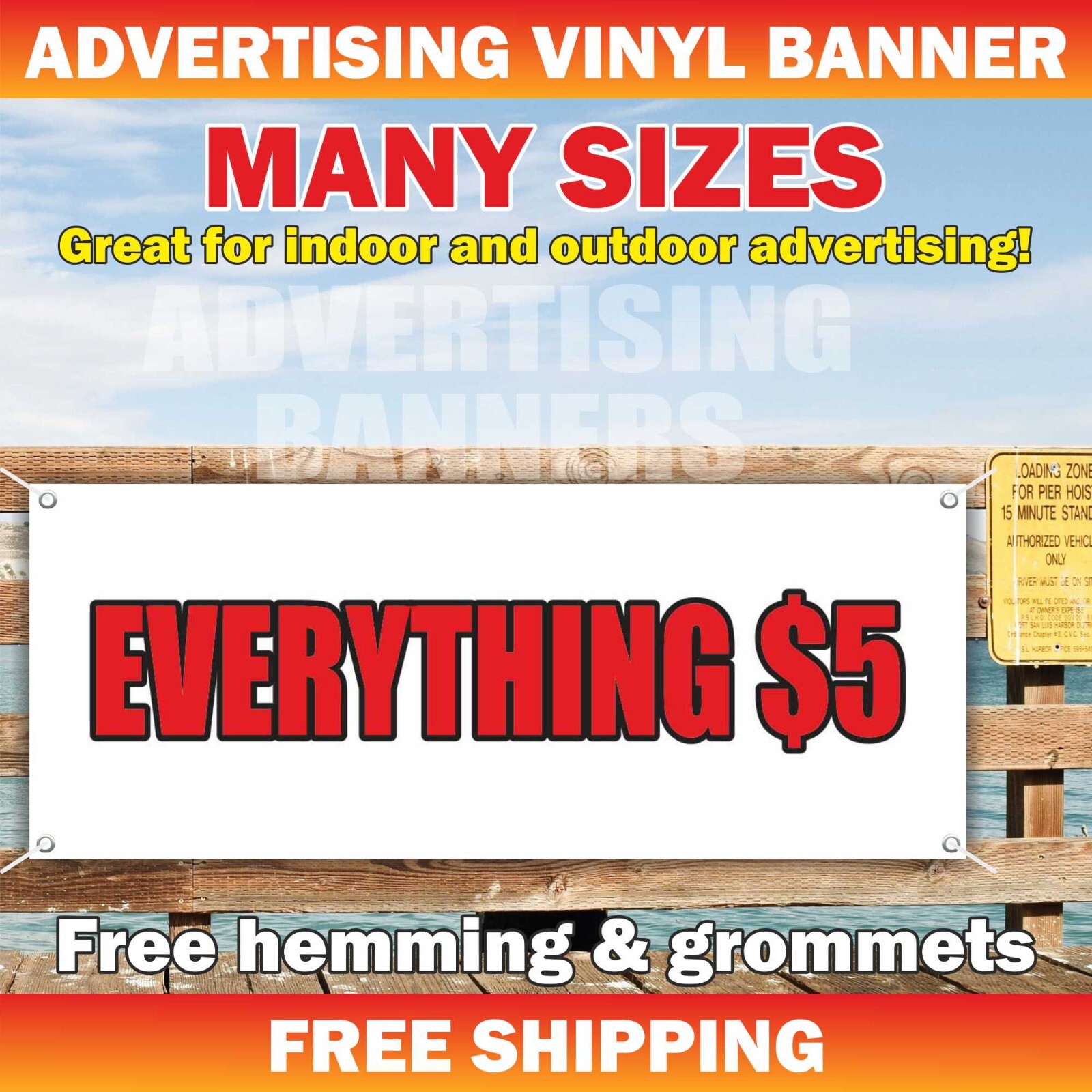EVERYTHING $5 Advertising Banner Vinyl Mesh Sign sale store shop discount buy