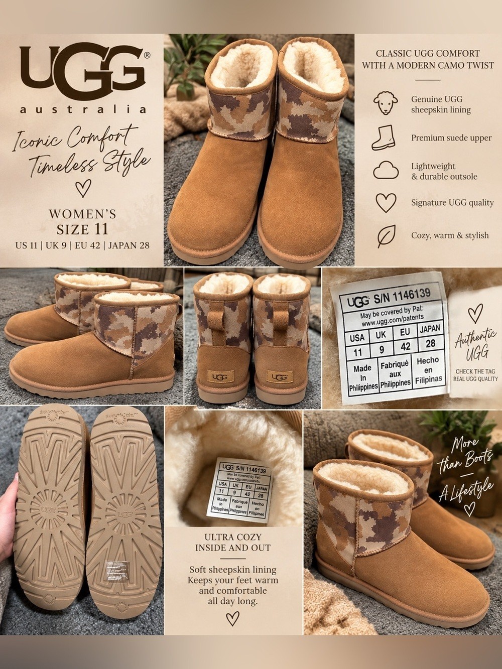 UGG Women’s 11 Chestnut Camo Classic Boots Rare Style New Never Worn UGG Women’s 11 Chestnut Camo Classic Boots Rare Style New Never Worn