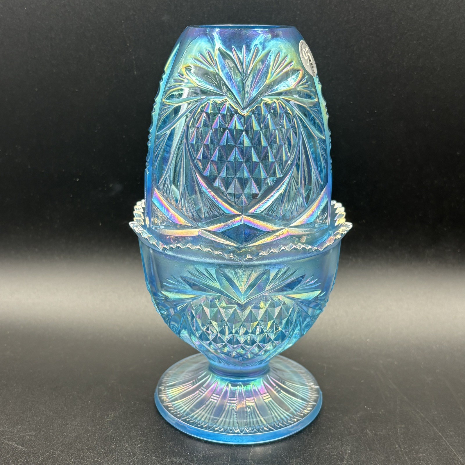 Fenton Blue Iridescent Pineapple Heart Vintage Fairy Lamp with Sticker Fenton Blue Iridescent Pineapple Heart Vintage Fairy Lamp with Sticker
